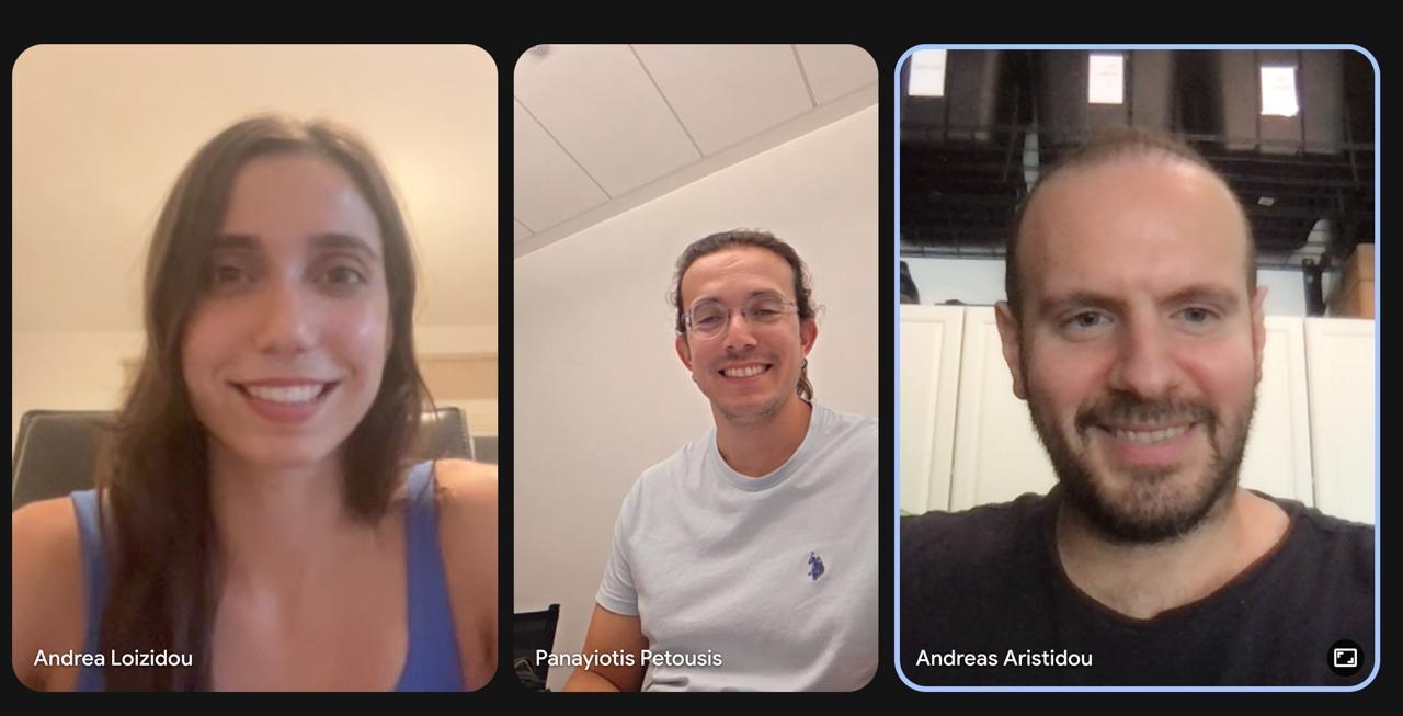 ILAMEE team members Andrea Loizidou, Panayiotis Petousis, and Andreas Aristidou during the Caltech Longevity Startup Launchpad